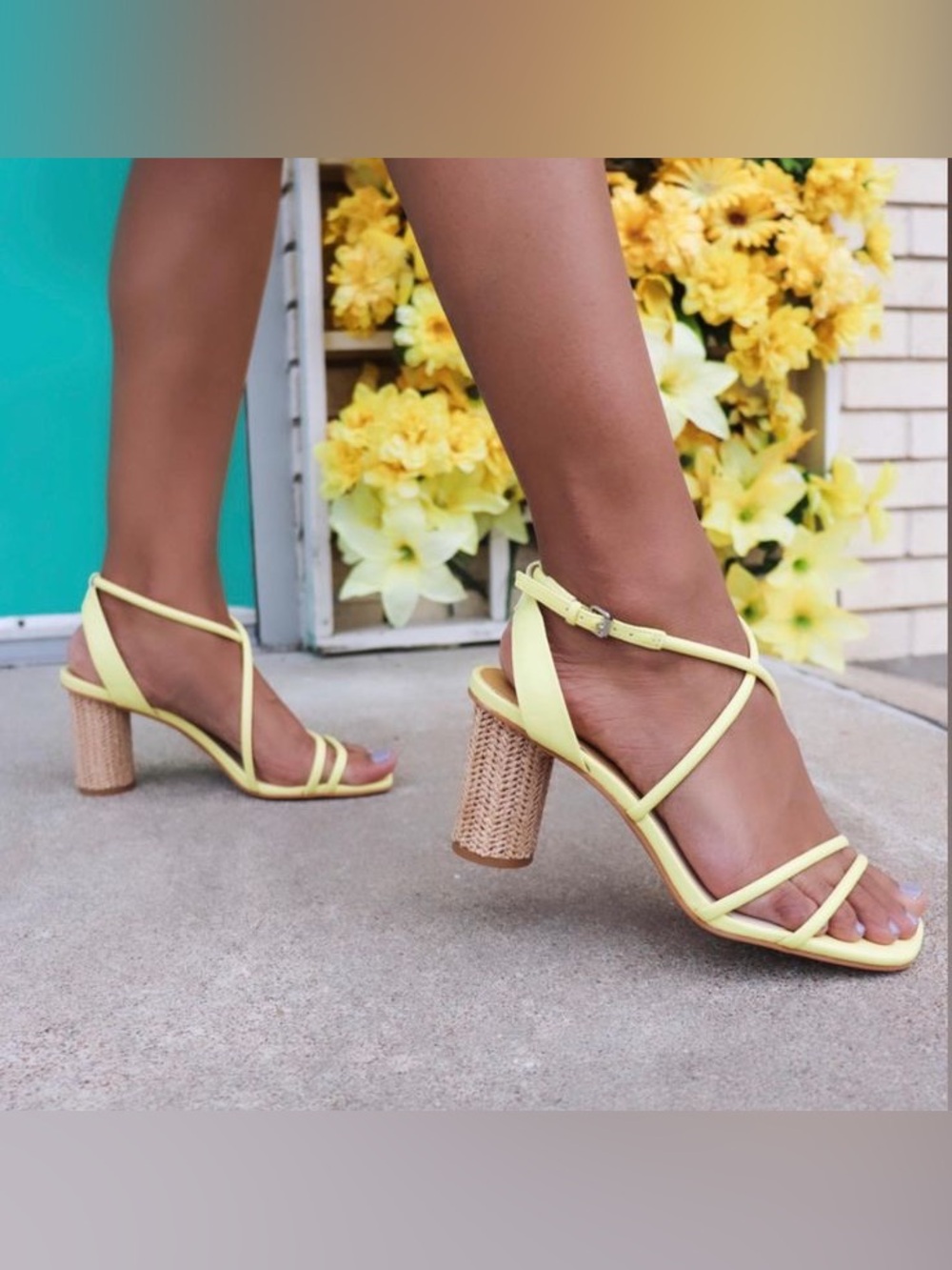 Dolce Vita Pale Yellow Strappy Woven Block Heel Sandals